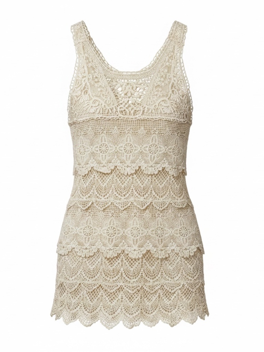 Boho Beachy Crochet Lace Tank Dress in Cream